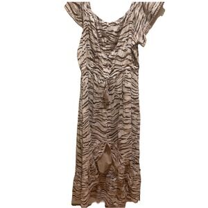 INC  women's round neck short sleeve brown animal‎ print hi/low dress brown XL